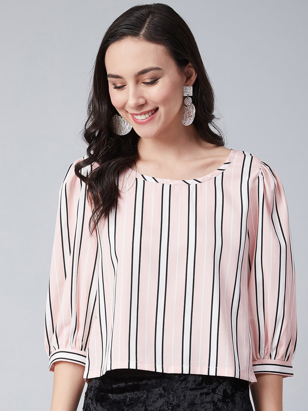 

RARE Women Pink & White Striped Top