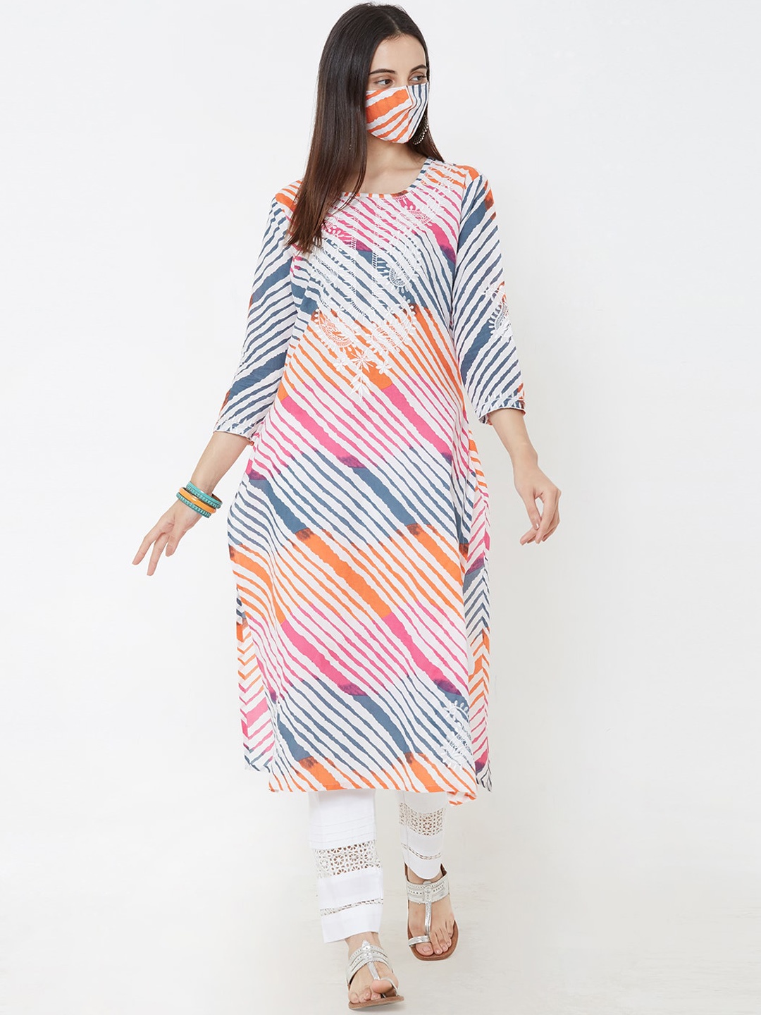 

FASHOR Women Multicoloured Striped Straight Kurta, Multi
