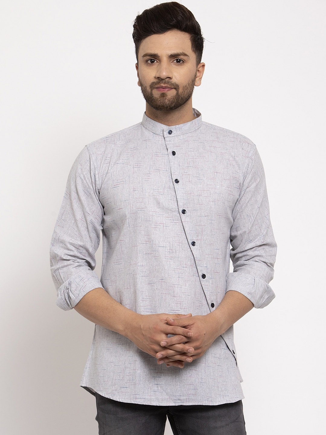 

KLOTTHE Men Grey Woven Design Straight Kurta