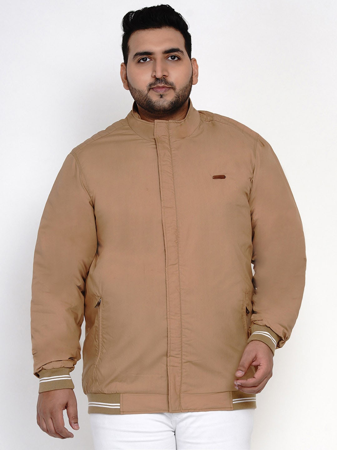 

John Pride Plus Size Men Beige Solid Puffer Jacket