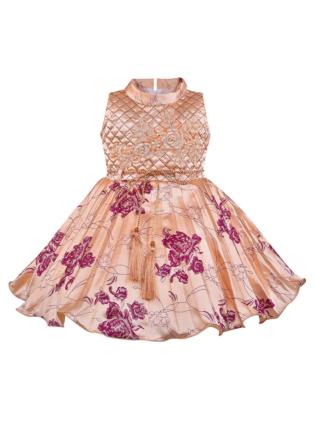 

Wish Karo Girls Peach-Coloured Printed Fit and Flare Dress