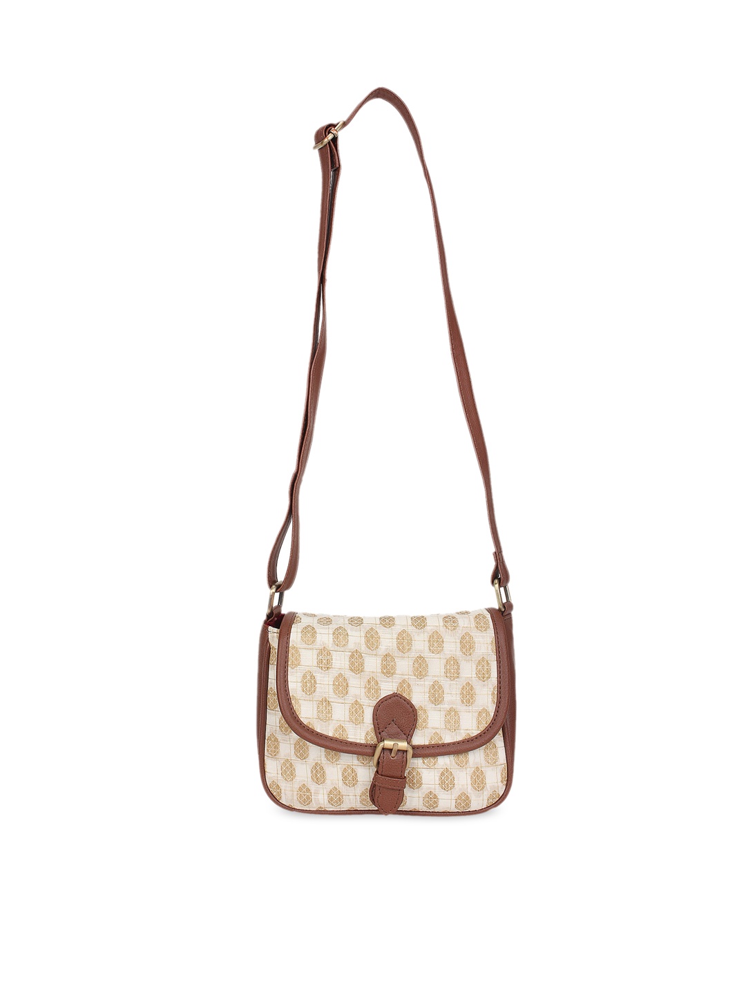 ZAREGARE Cream-Coloured & Brown Printed Sling Bag
