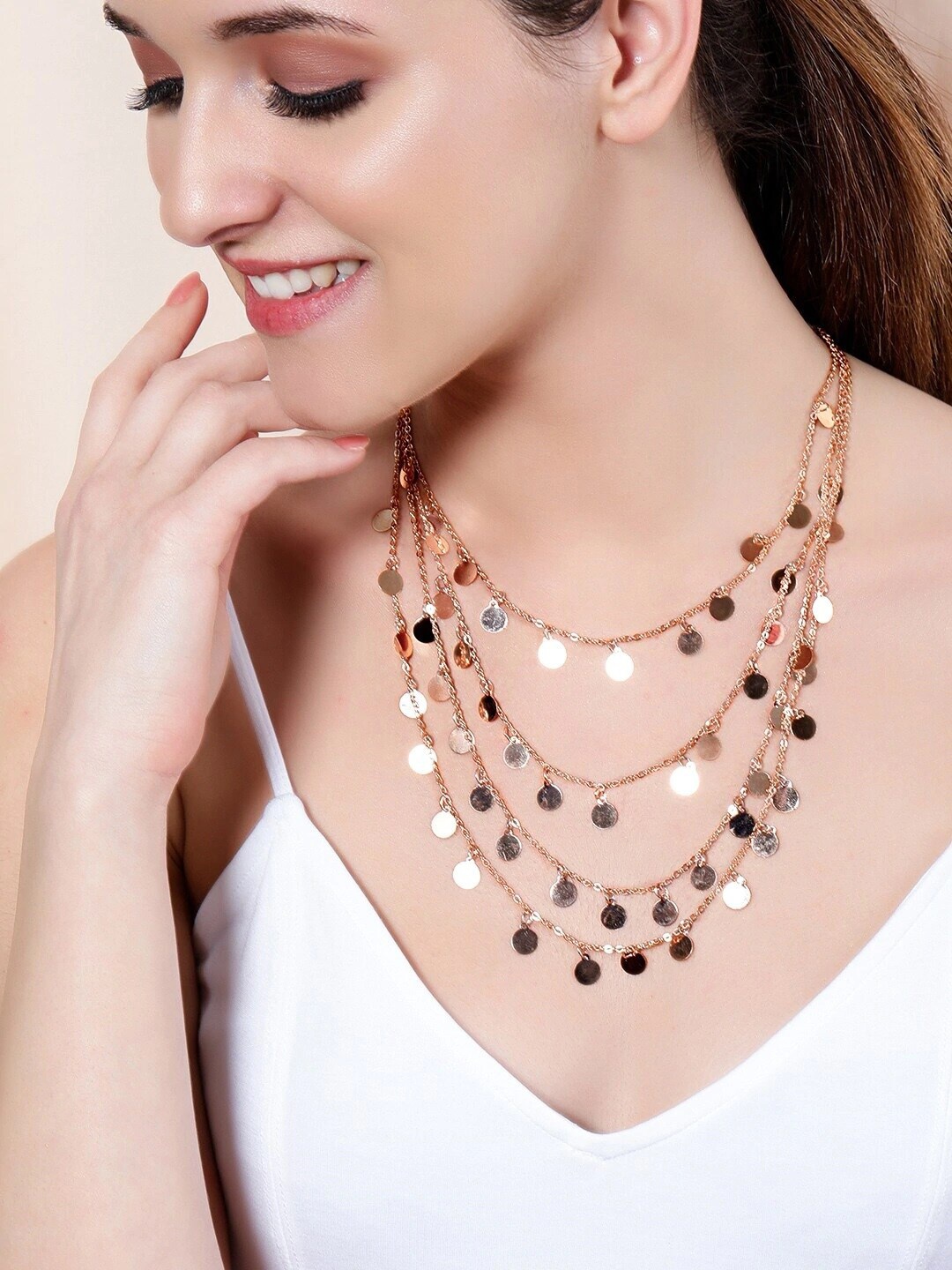 

TOKYO TALKIES X rubans FASHION ACCESSORIES Women Rose Gold-Plated Layered Handcrafted Necklace