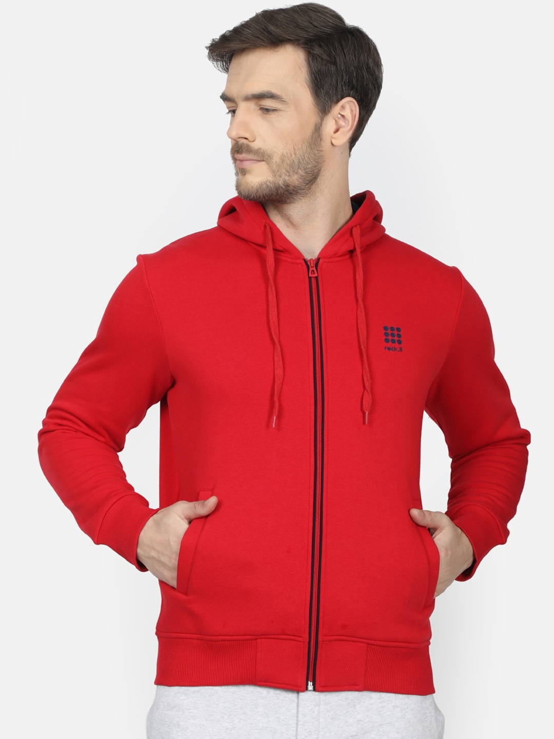 

rock.it Men Red Solid Hooded Sweatshirt