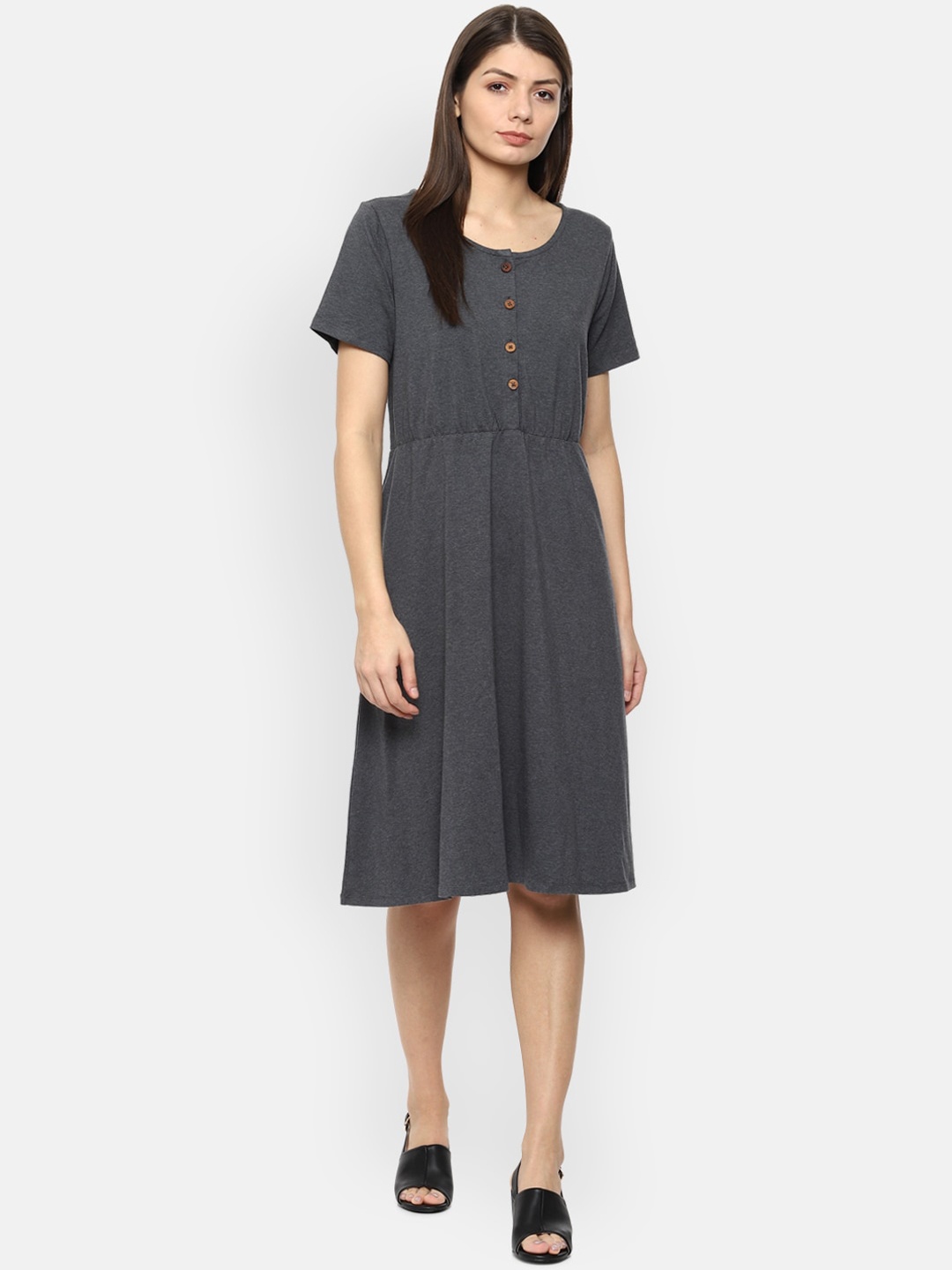 

Van Heusen Woman Grey Solid Fit and Flare Dress