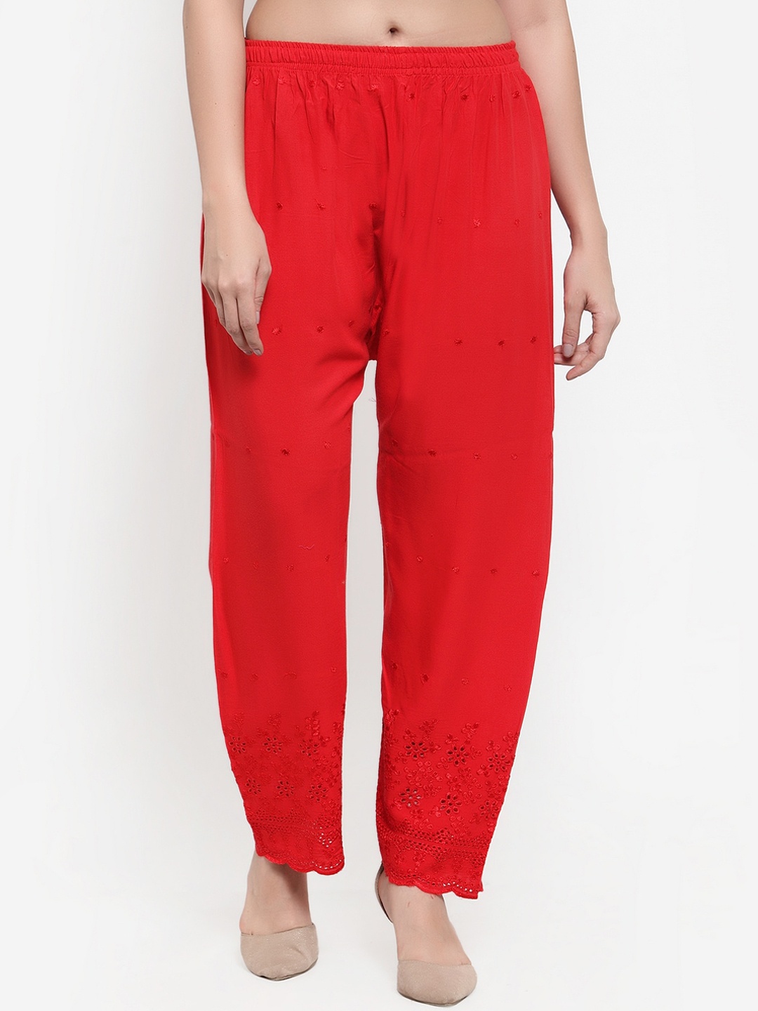 

Miaz Lifestyle Women Red Hem Design Straight Palazzos