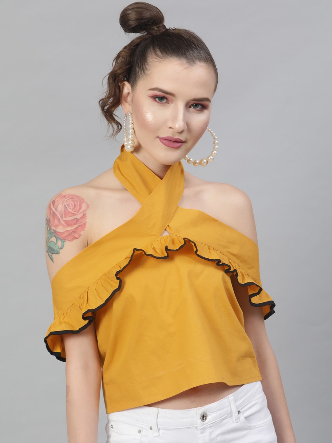 

STREET 9 Women Mustard Yellow Solid Top