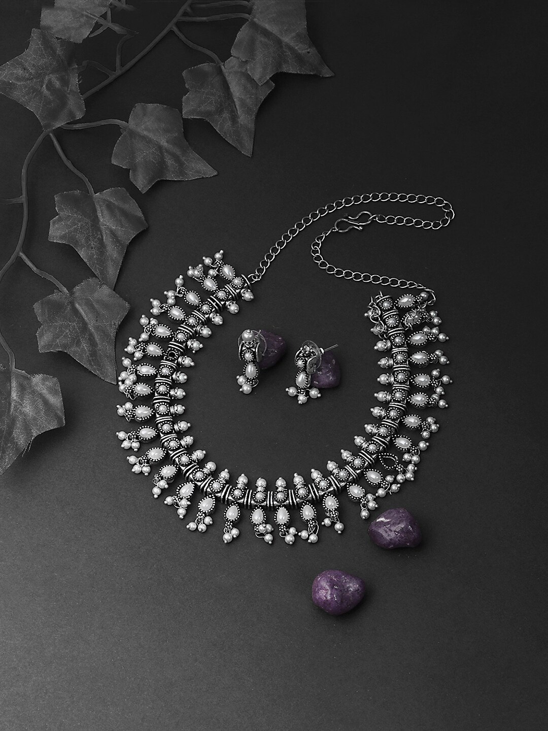 

Adwitiya Collection Women Silver-Plated & White Oxidised Jewellery Set
