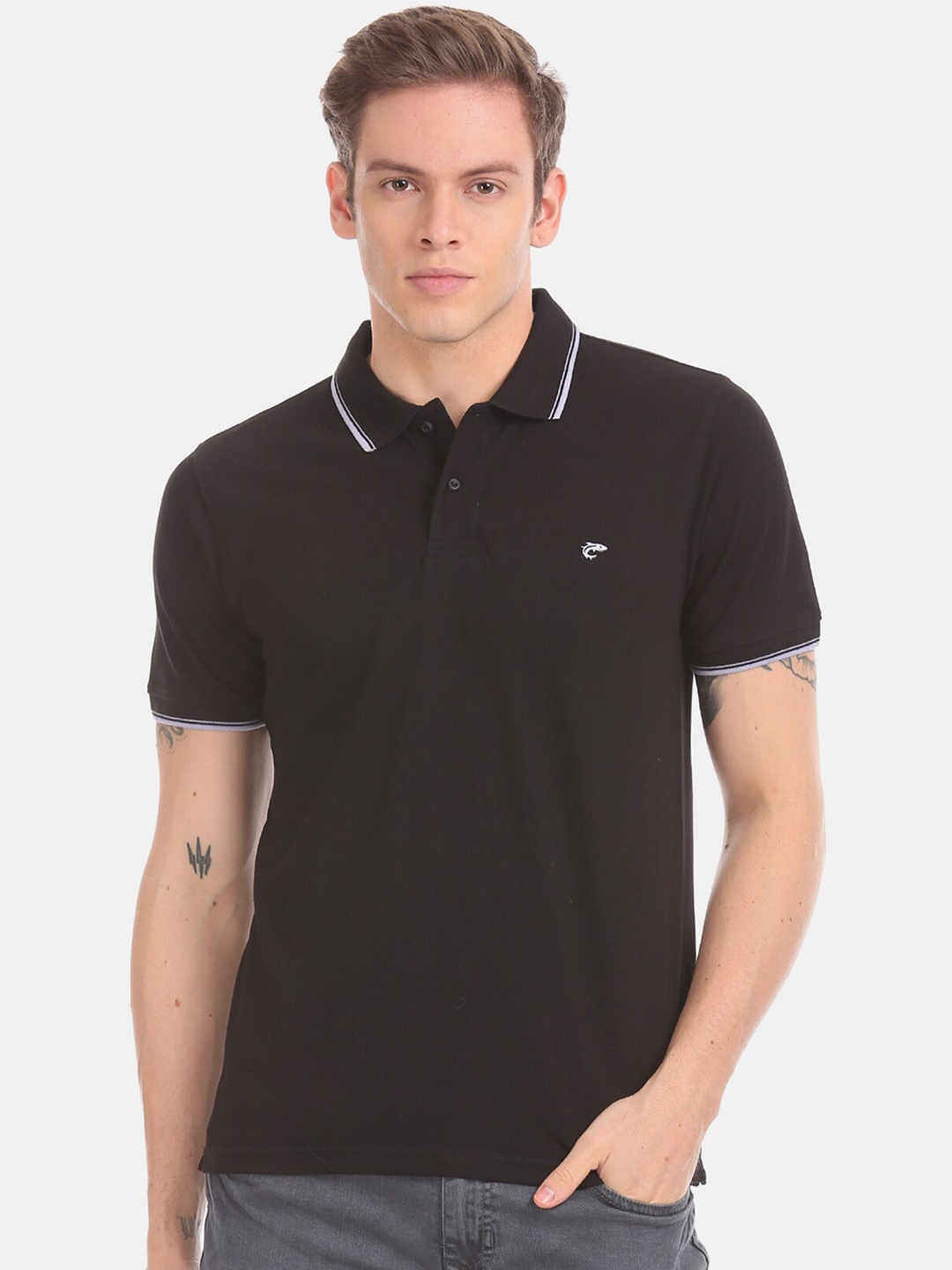 

Ruggers Men Black Solid Polo Collar T-shirt
