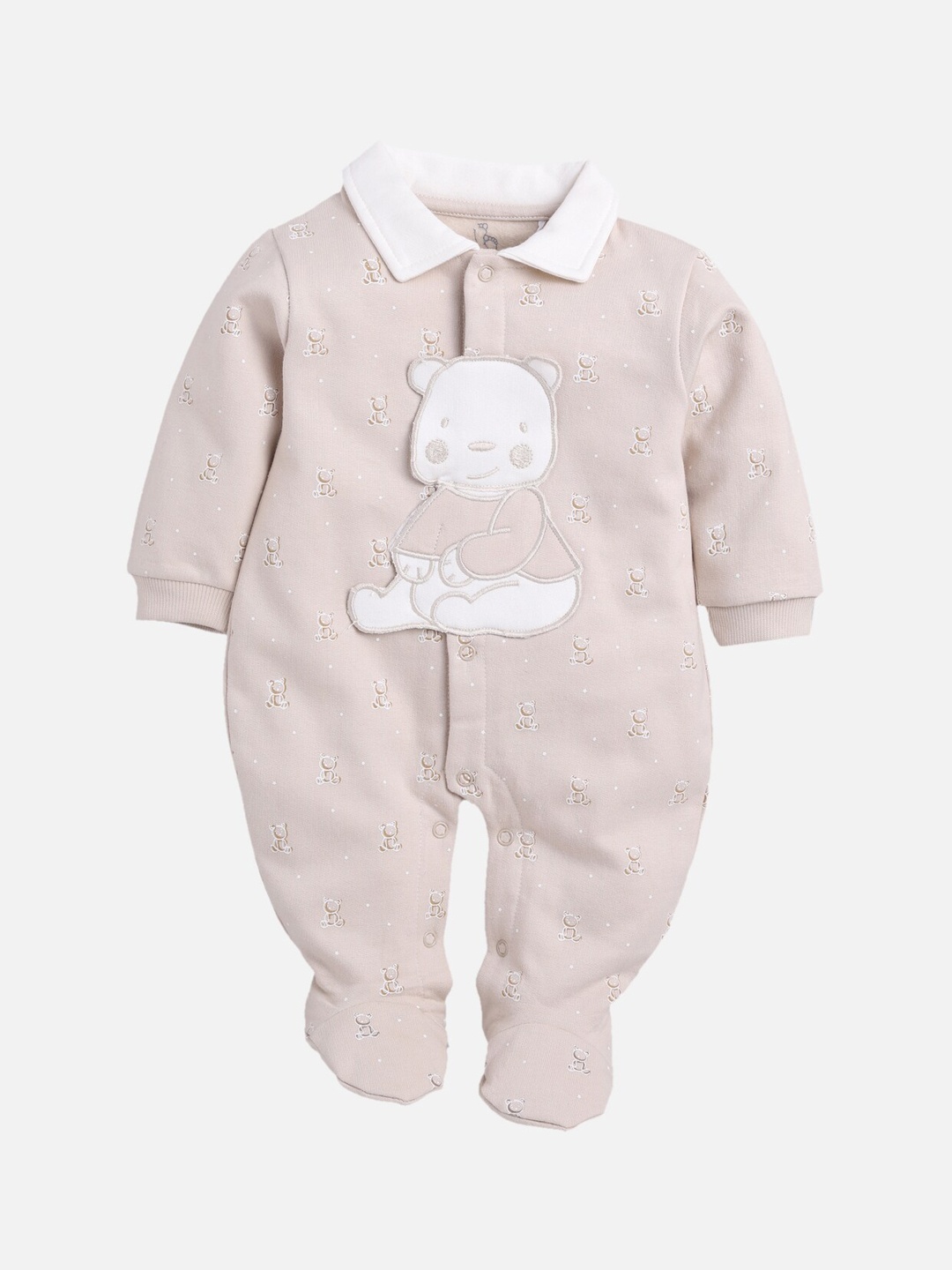 BABY GO Infants Boys Beige Printed Organic Cotton Romper