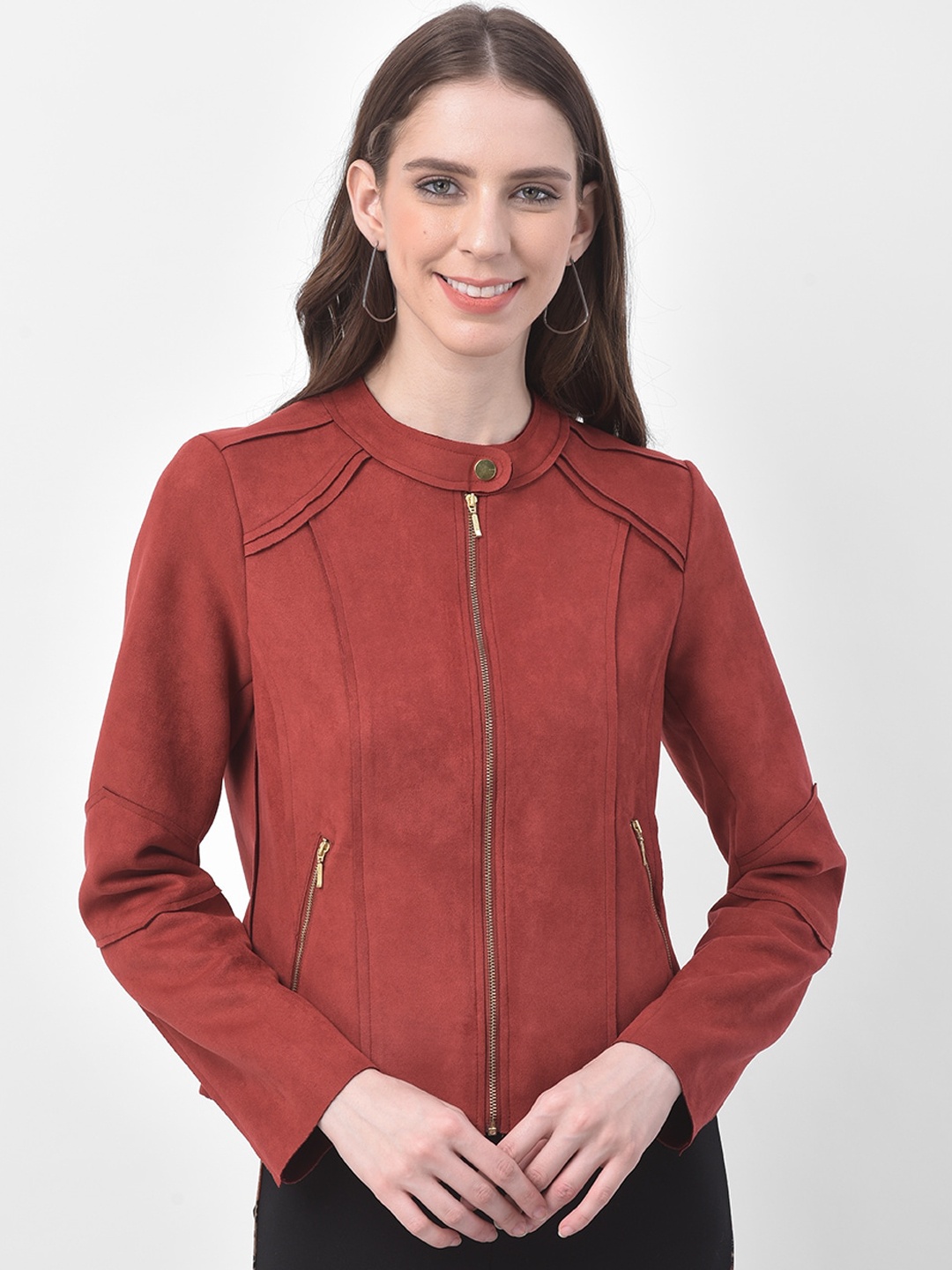 

Latin Quarters Women Rust Solid Biker Jacket