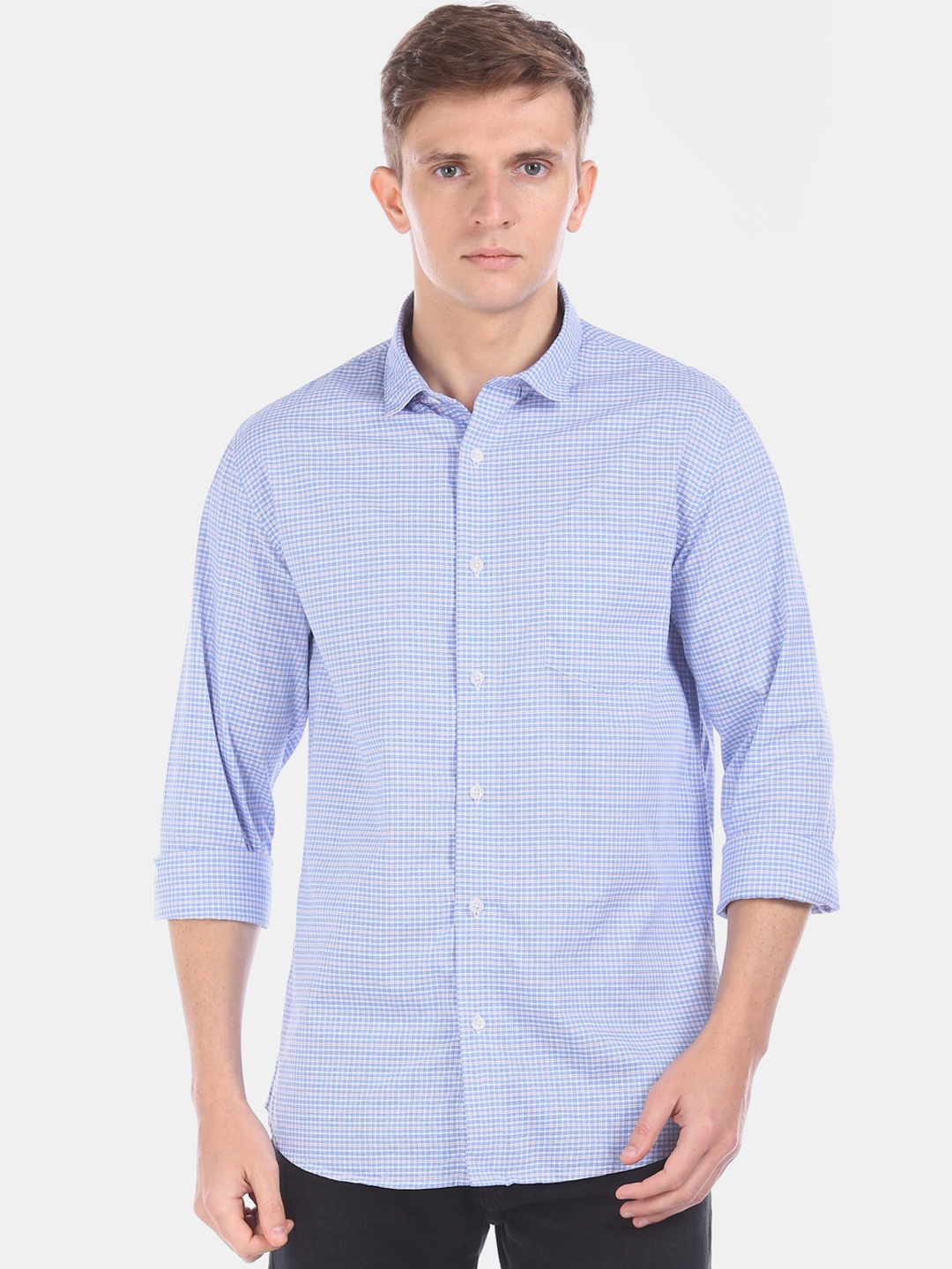 

Ruggers Men Blue & Off-White Regular Fit Checked Casual Shirt