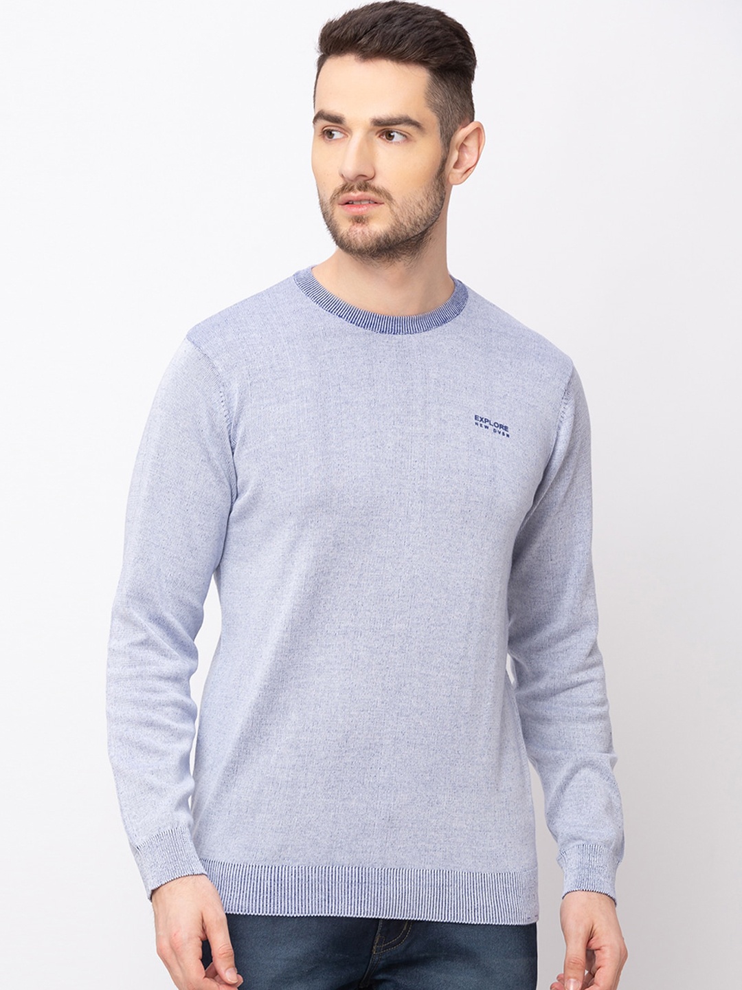 

Globus Men Blue Solid Pullover Sweater