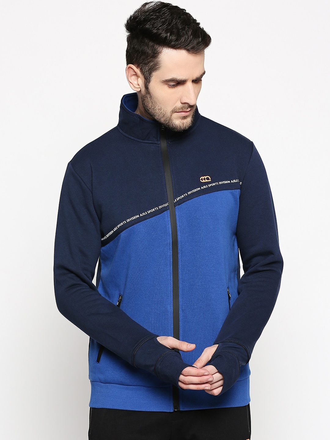 

Ajile by Pantaloons Men Blue Colourblocked Hooded Sweatshirt