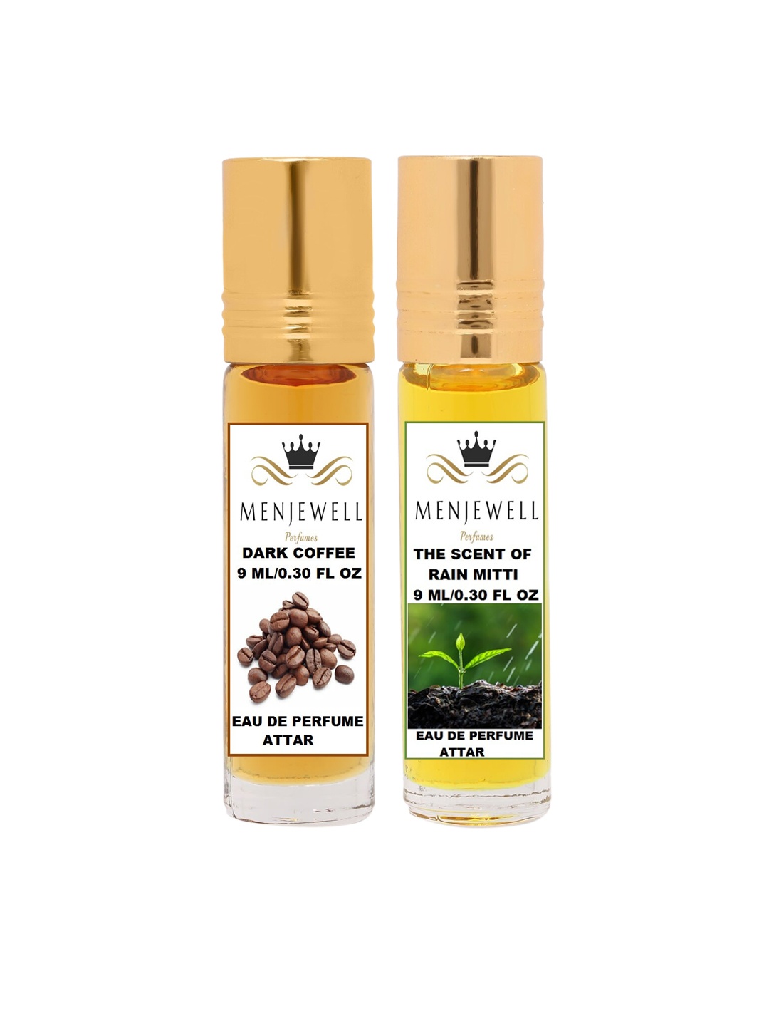 

Menjewell Dark Coffee & Rain Mitti Attar Perfume Each 9ml, Transparent