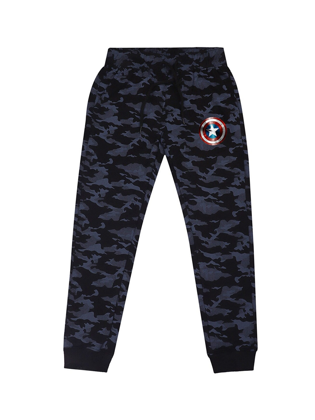 

Marvel by Wear Your Mind Boys Navy Blue & Black Camouflage printed Straight-Fit Joggers
