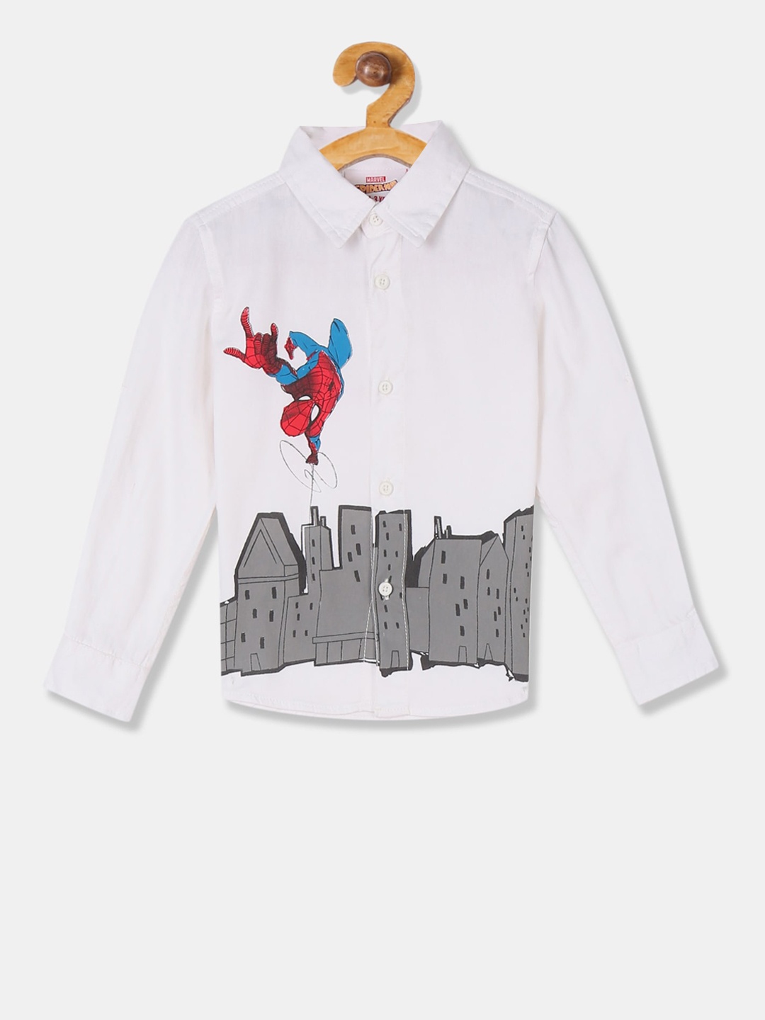 

Colt Boys Off-White & Grey Regular Fit Spiderman Printed Casual Shirt