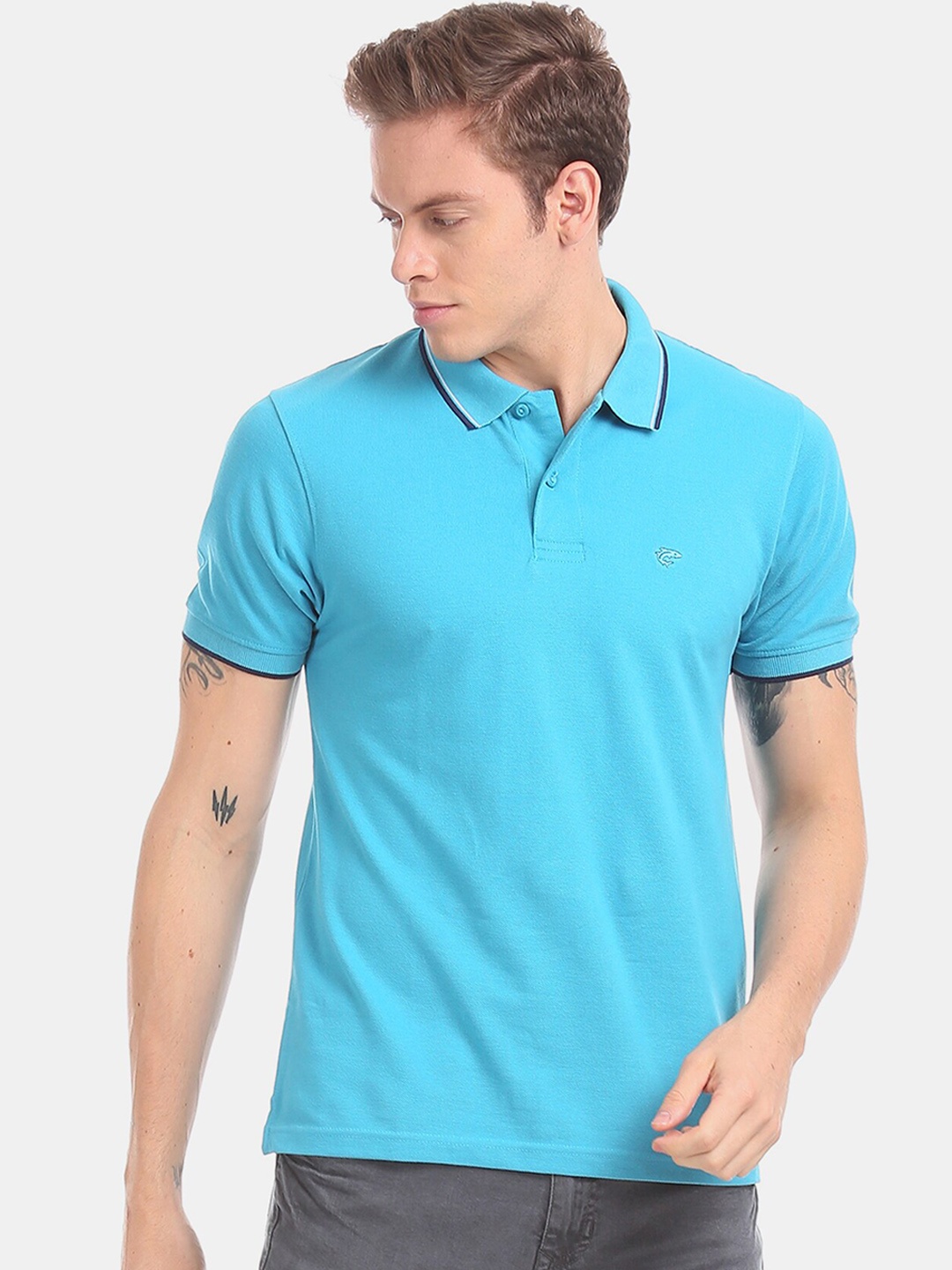 

Ruggers Men Blue Solid Polo Collar T-shirt