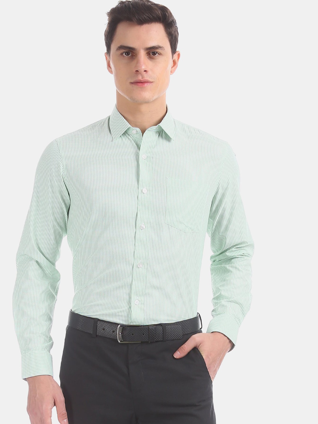 

Excalibur Men White & Green Regular Fit Checked Formal Shirt