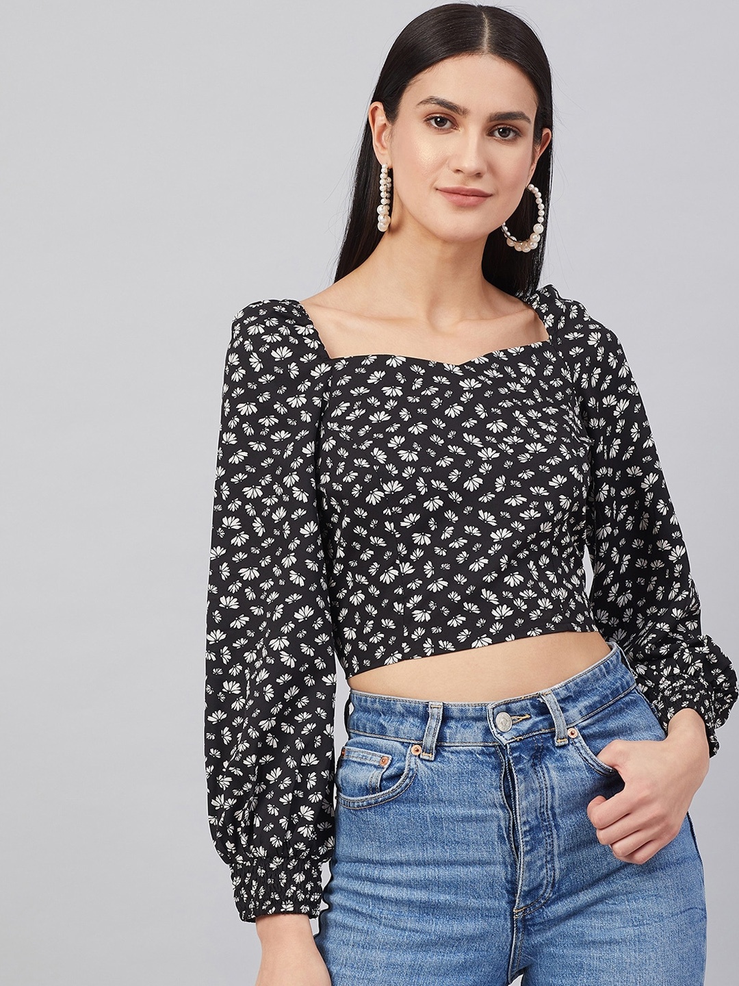 RARE Black Floral Crop Top