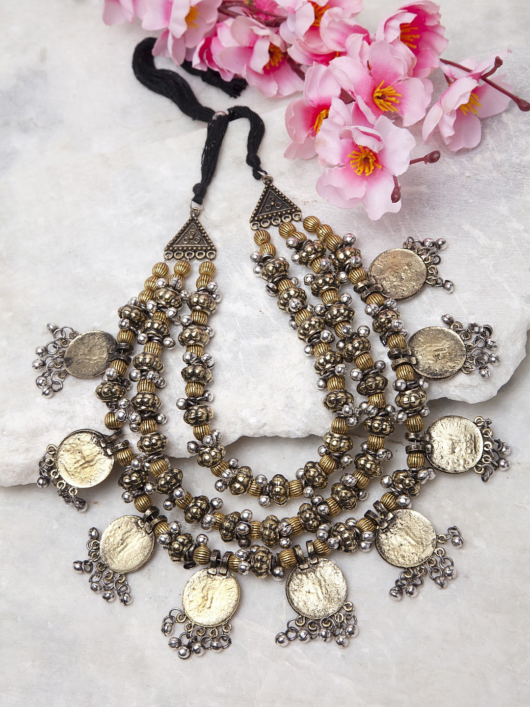 

Moedbuille Gold-Plated Handcrafted Bohemian Tasselled Look Temple Necklace