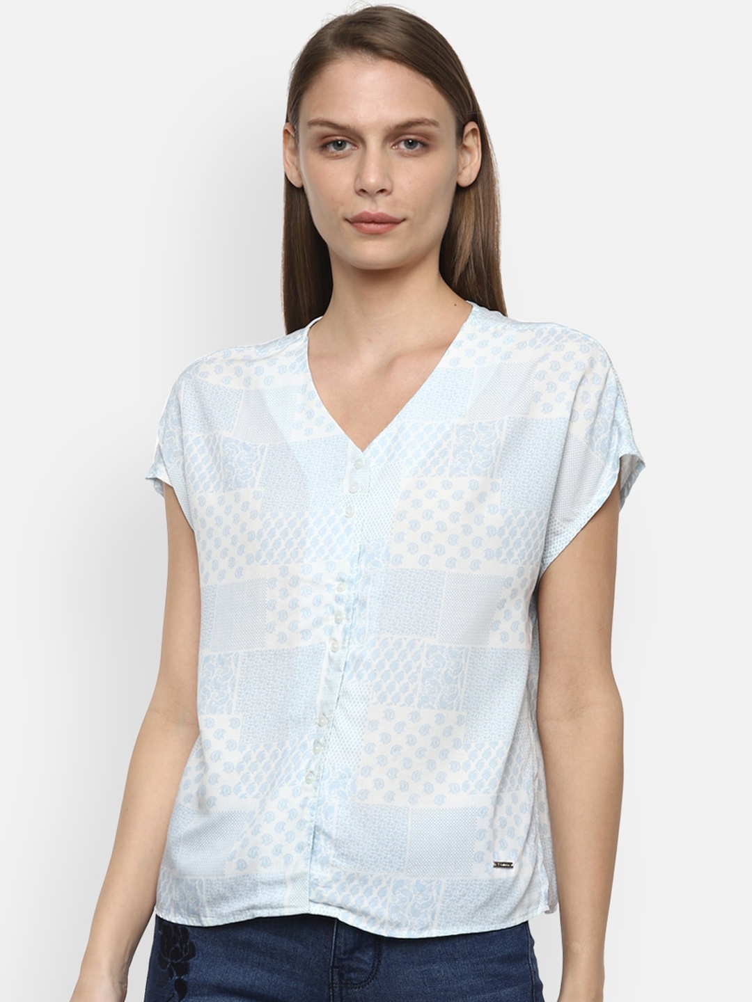 Van Heusen Woman Blue & White Printed Top