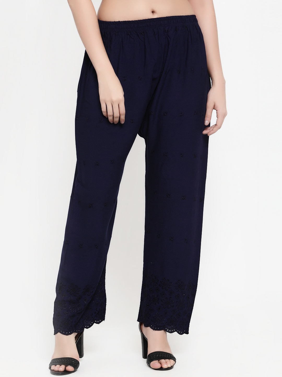 

Miaz Lifestyle Women Navy Blue Solid Straight Palazzos