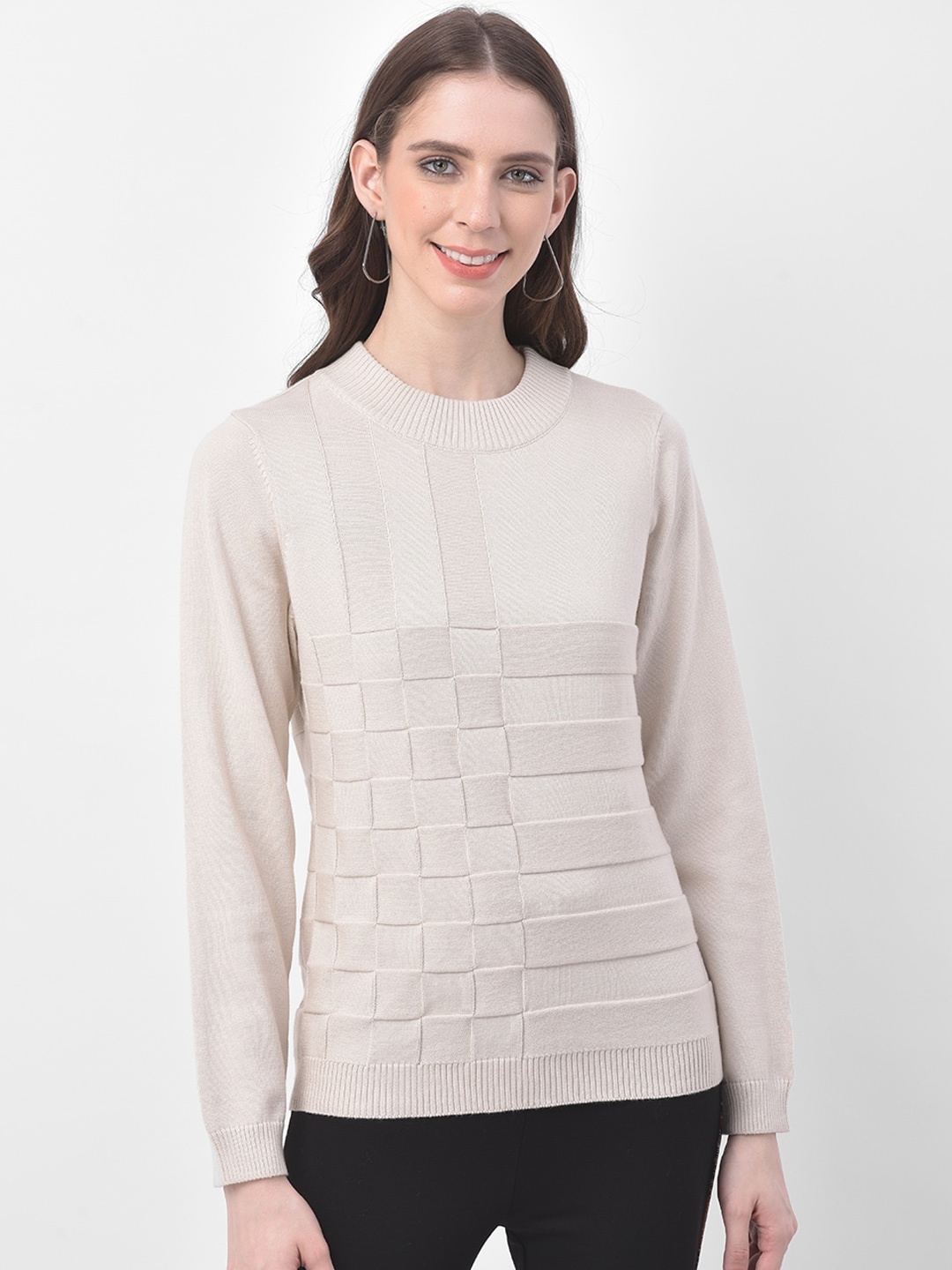 

Latin Quarters Women Beige Self-Design Sweater