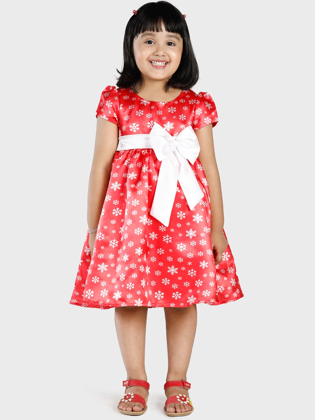 

MANY FROCKS & Girls Red Printed A-Line Dress