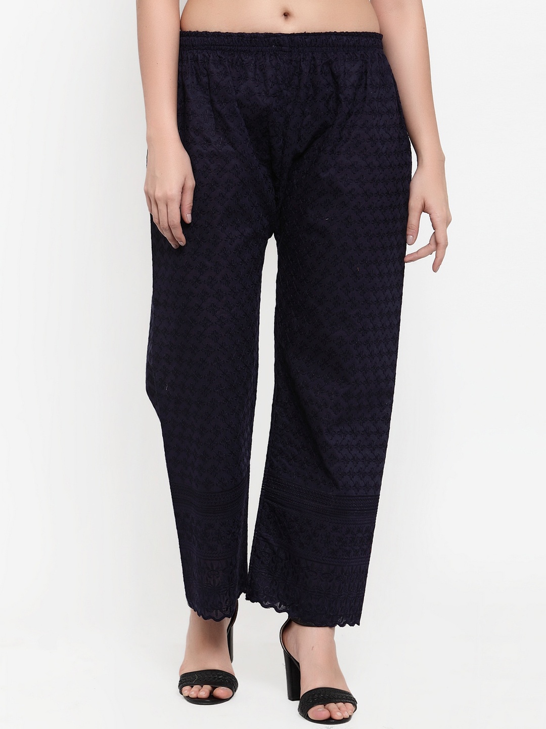 

Miaz Lifestyle Women Navy Blue Solid Straight Palazzos