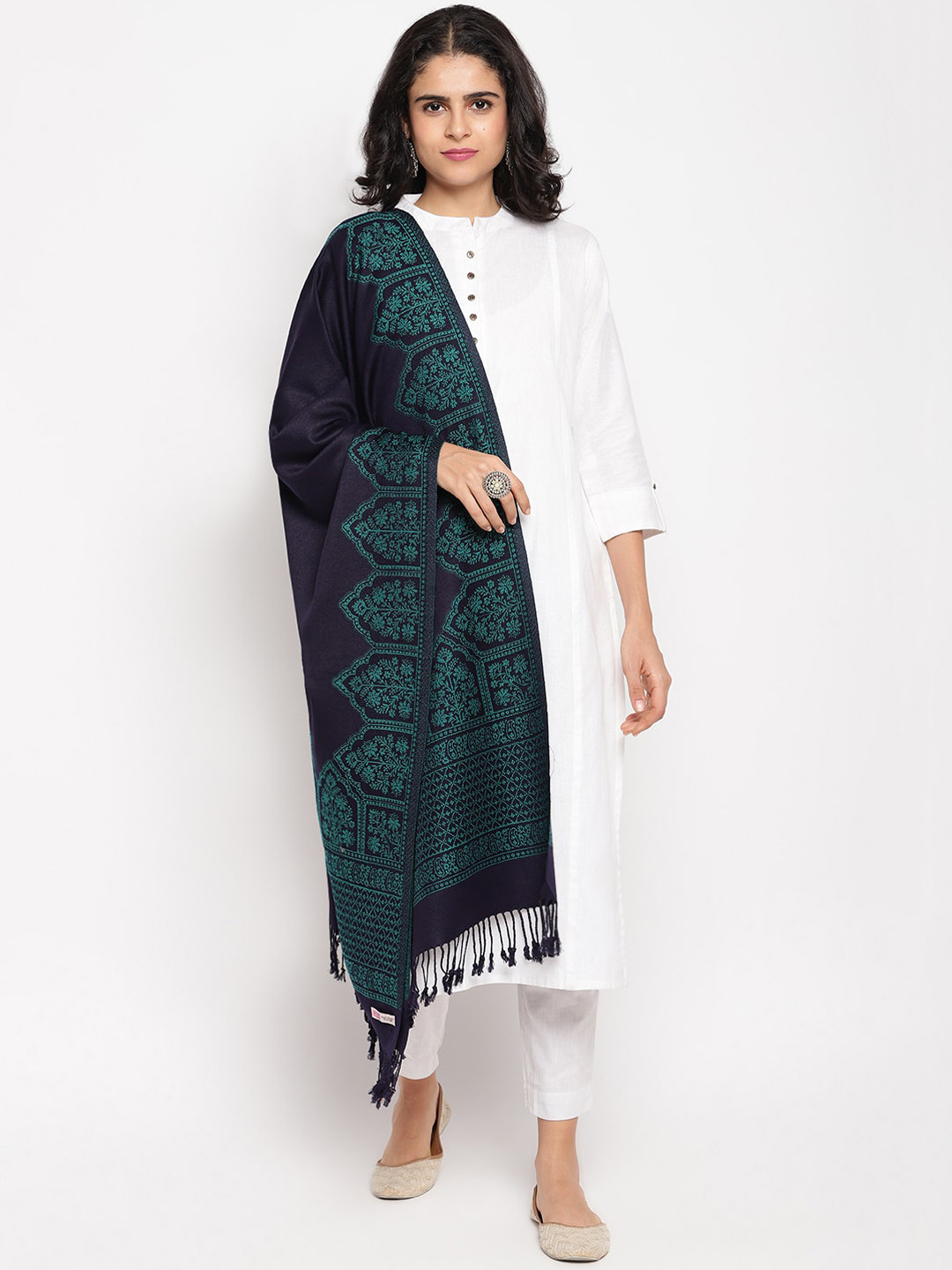 

HK colours of fashion Navy Blue & Blue Woven Design Stole