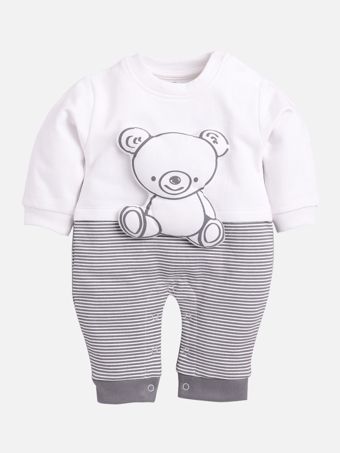 BABY GO Boys Grey & White Striped Organic Cotton Romper