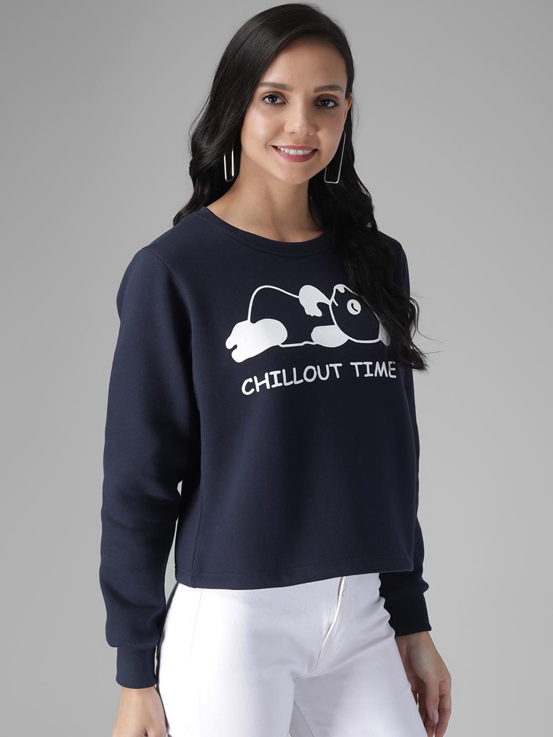 

Kotty Women Blue Printed Sweatshirt, Navy blue