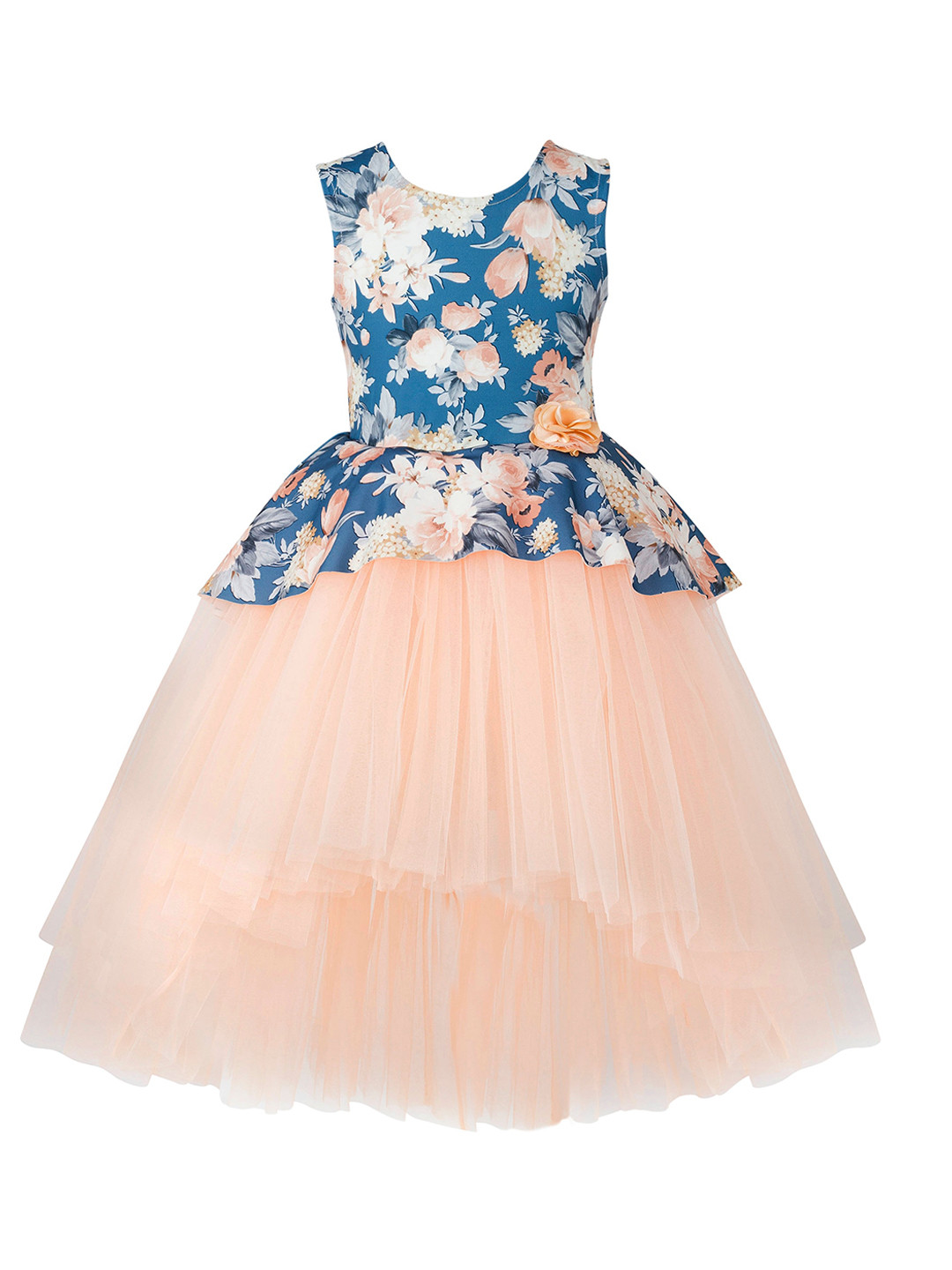 

Toy Balloon kids Girls Blue & Beige Floral Printed Fit and Flare Dress