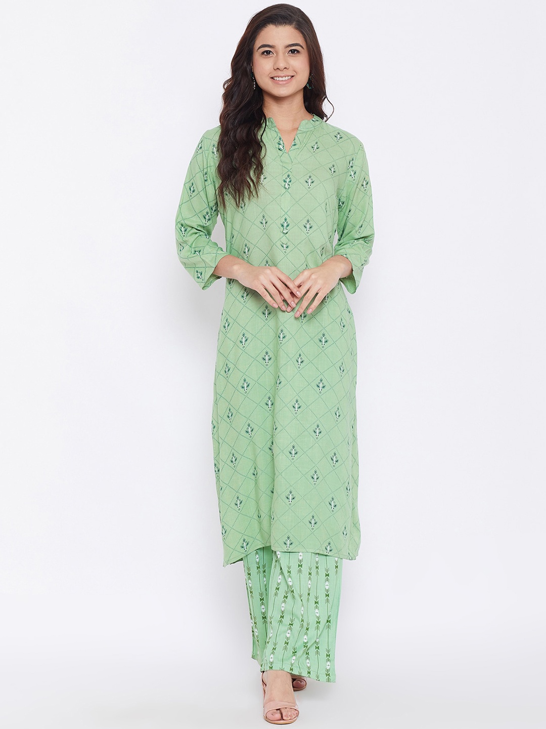 

AgrohA Women Green Printed Kurta with Palazzos