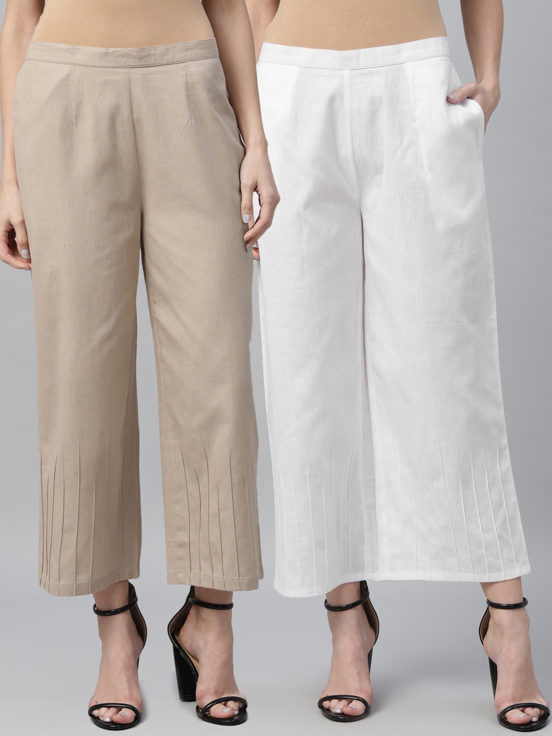 

Libas Women Pack of 2 Solid Palazzos, Beige
