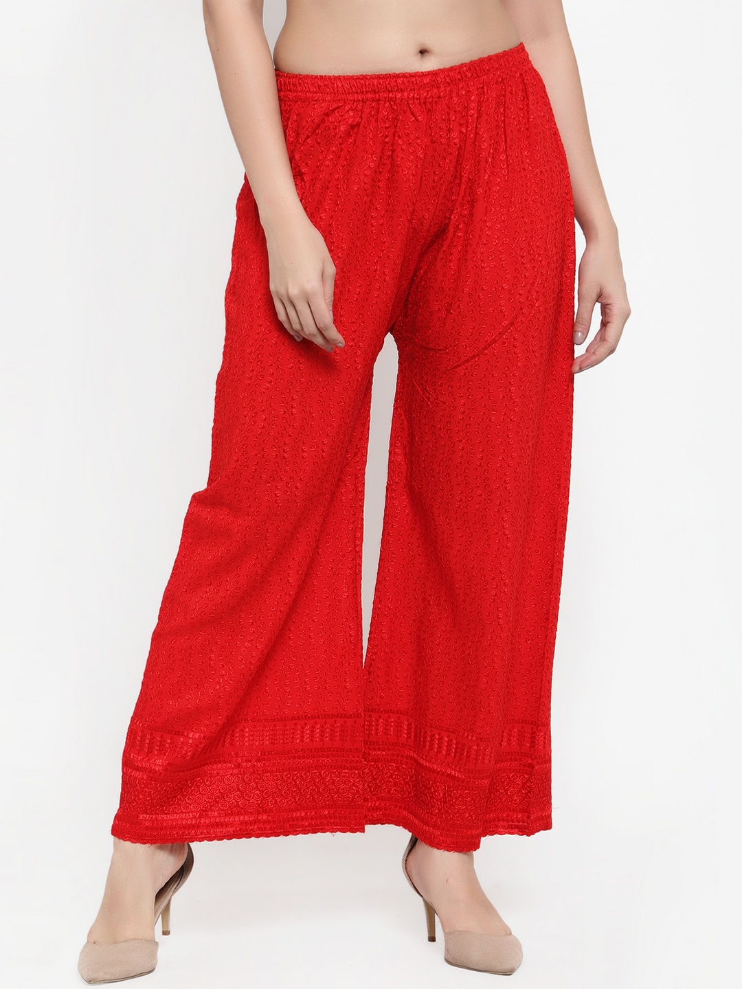 

Miaz Lifestyle Women Red Embroidered Straight Palazzos
