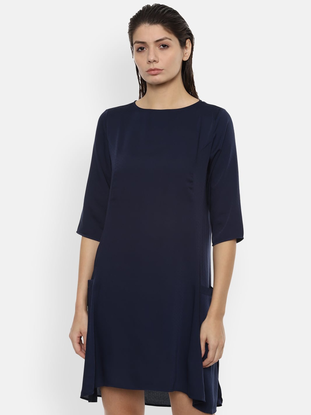 

Van Heusen Woman Women Navy Blue Solid A-Line Dress