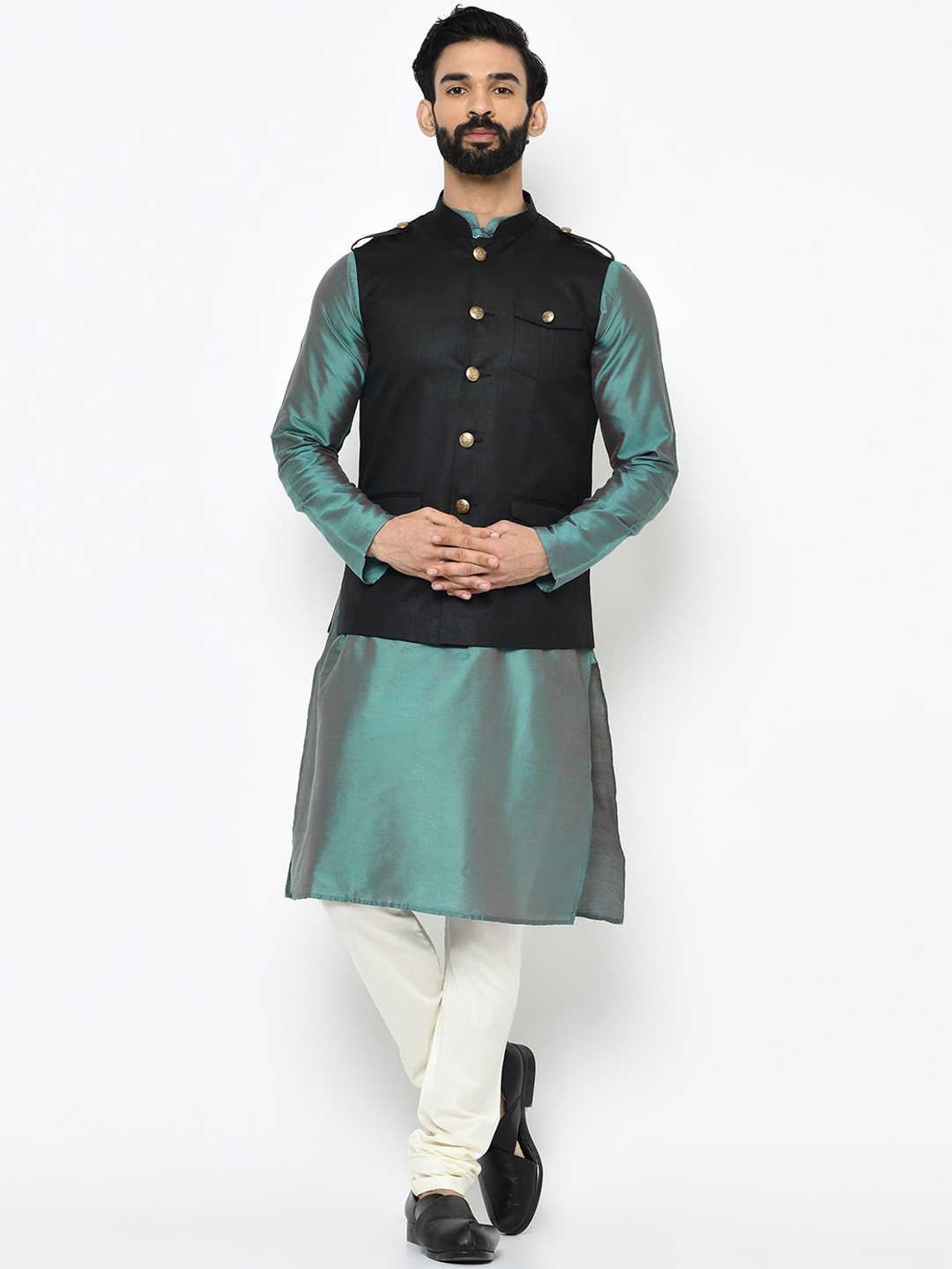 

KISAH Men Green & White Solid Kurta with Pyjamas