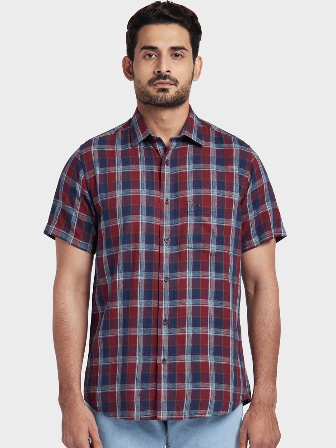 

ColorPlus Men Red & Blue Tailored Fit Checked Casual Shirt