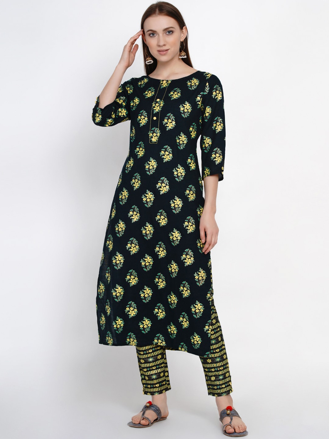 

Yuris Women Green & Yellow Printed Kurta with Trousers