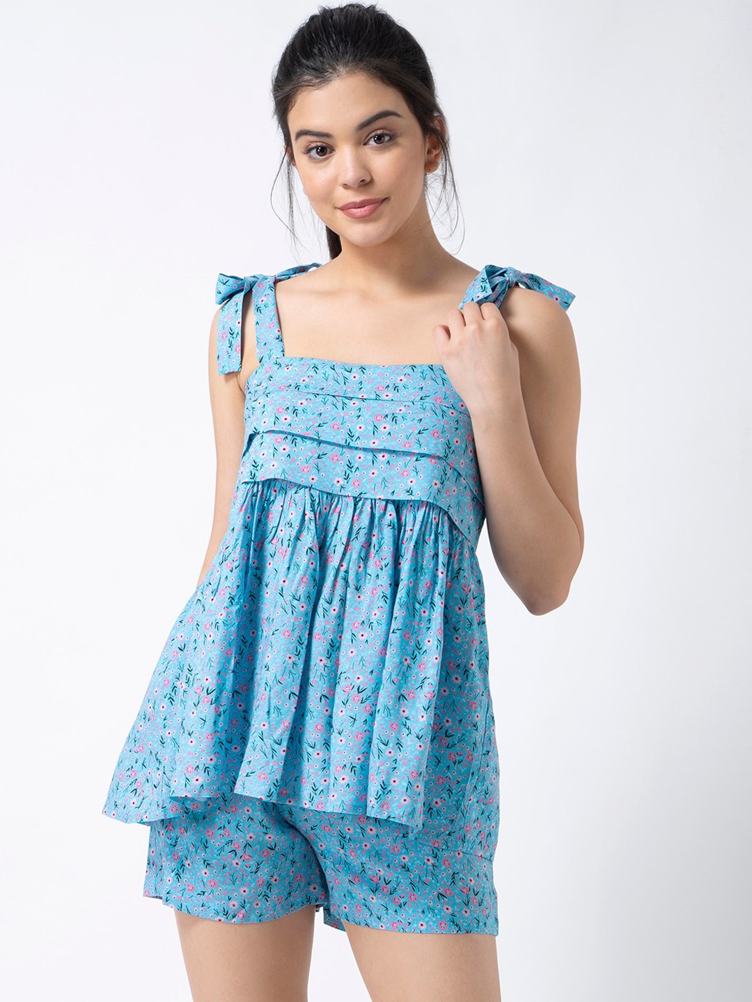 

ADORENITE Women Blue & Pink Printed Night Suit