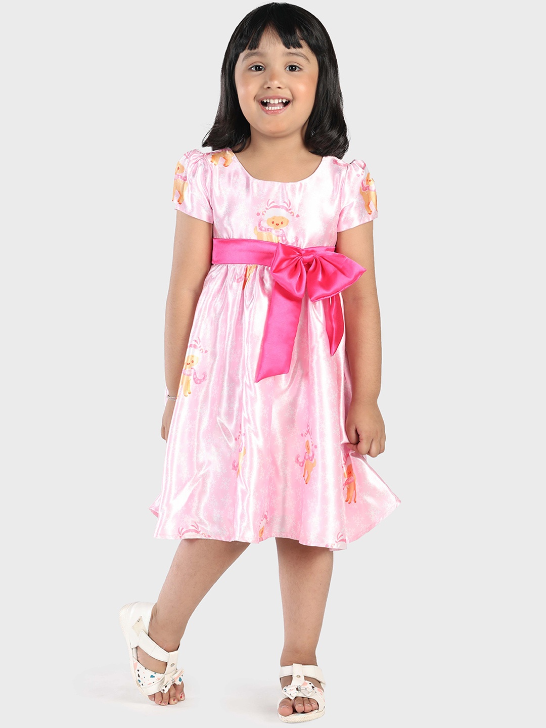 

MANY FROCKS & Girls Pink Printed Fit and Flare Dress
