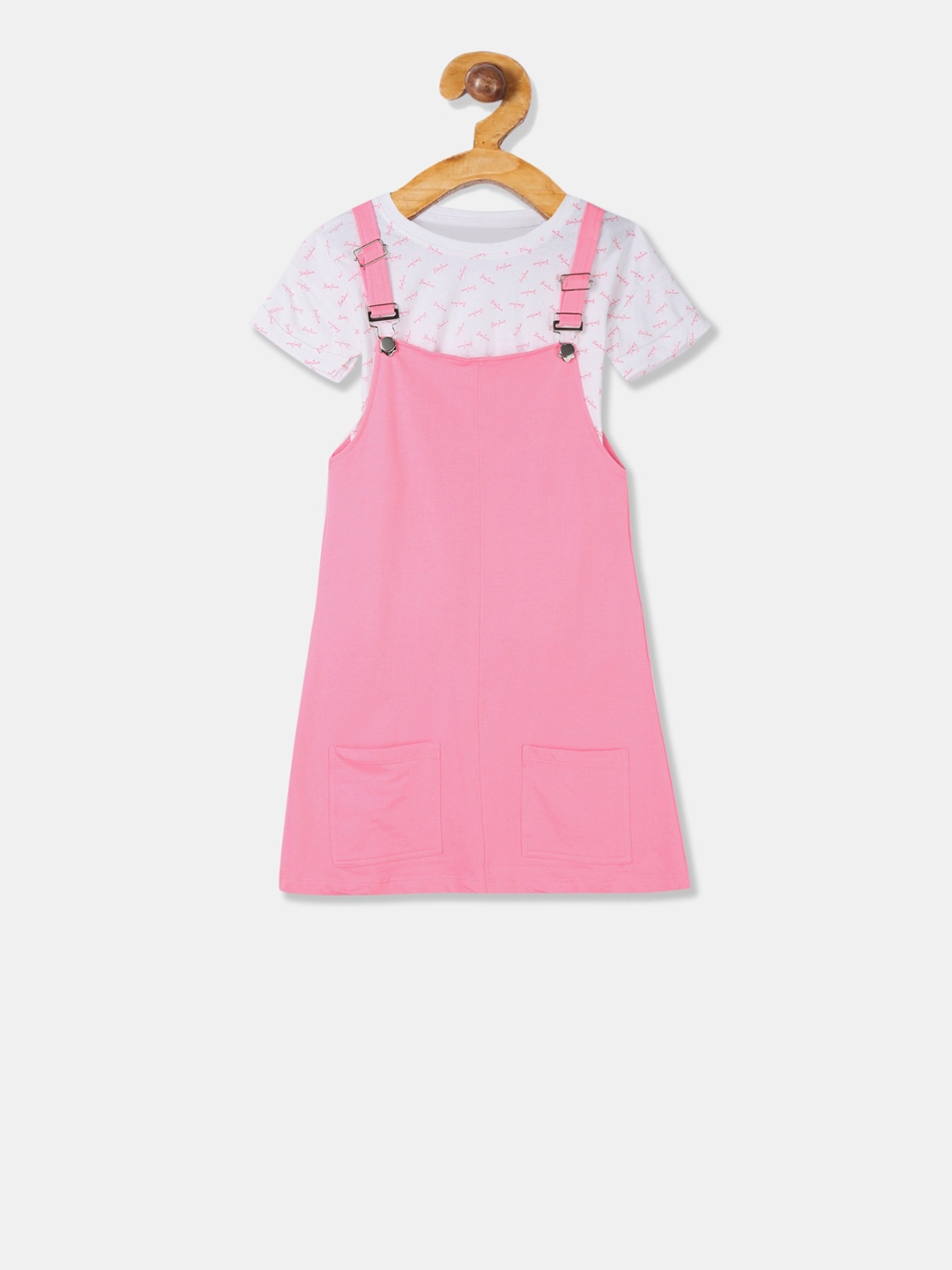 

Cherokee Girls Pink Dungaree Skirt With White Printed T-Shirt