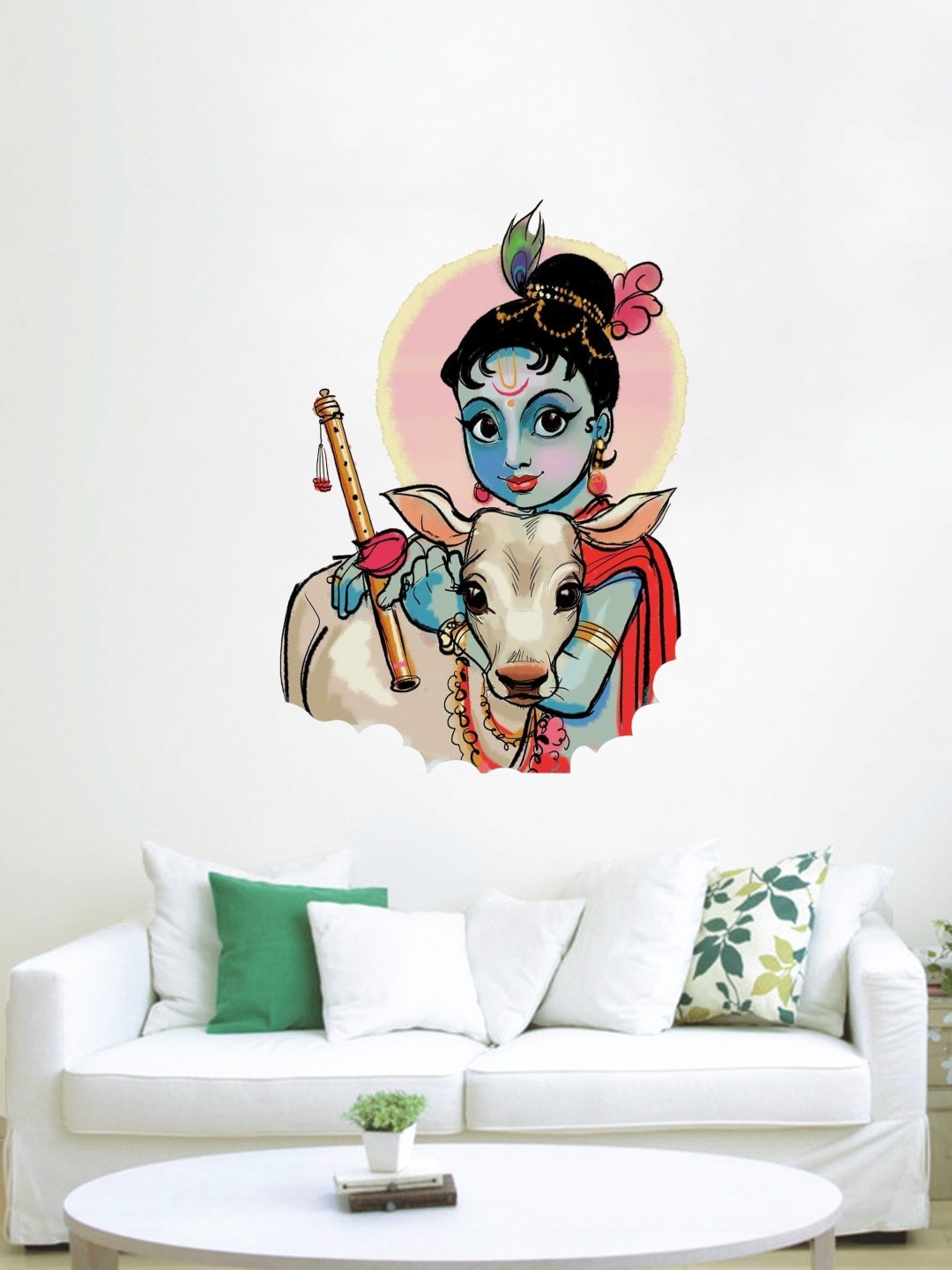 rawpockets Krishna With Calf Wall Stickers, Blue