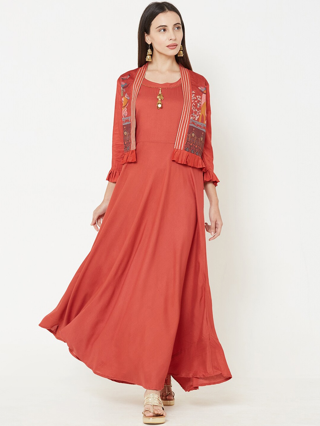 

FASHOR Women Orange Solid Maxi Dress