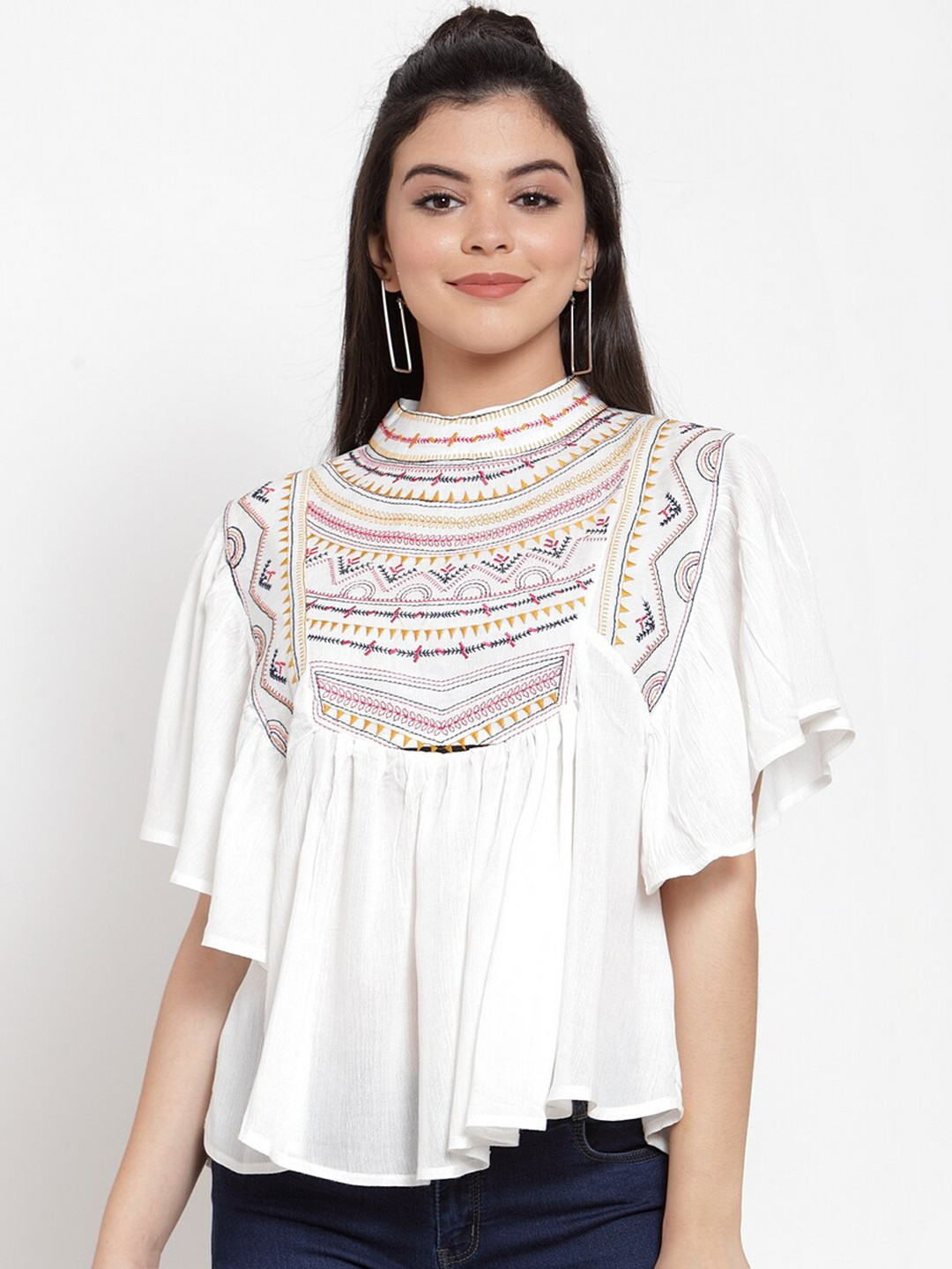 

Miaz Lifestyle Women White Self Design A-Line Top