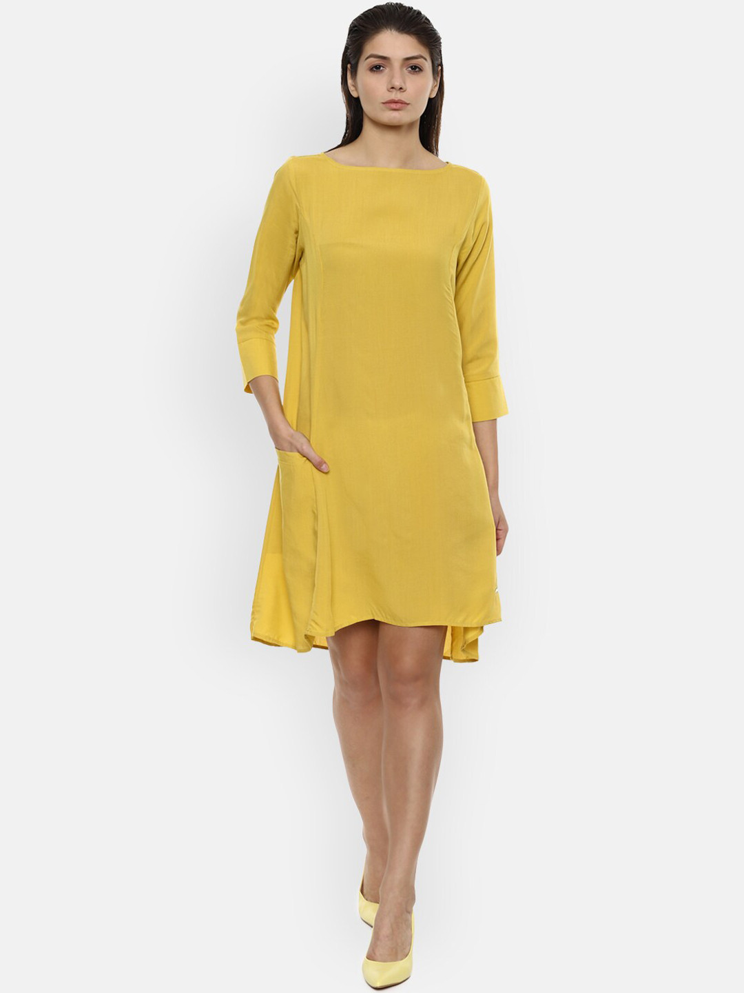 

Van Heusen Woman Women Yellow Solid A-Line Dress