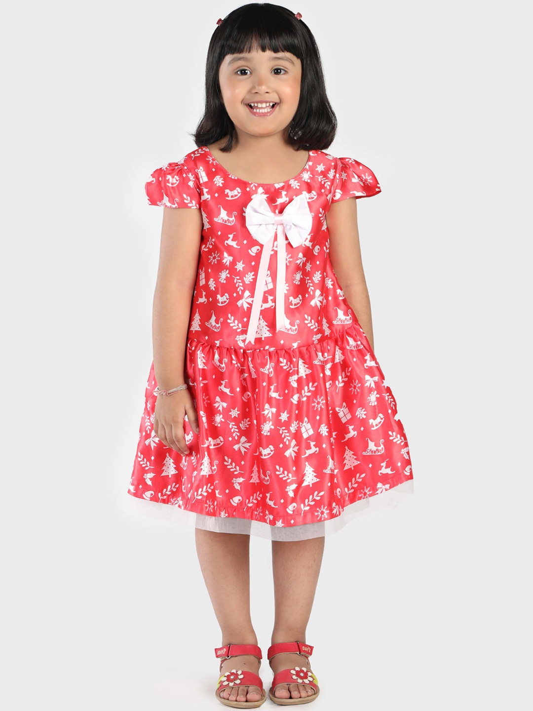 

MANY FROCKS & Girls Red Printed Fit and Flare Dress
