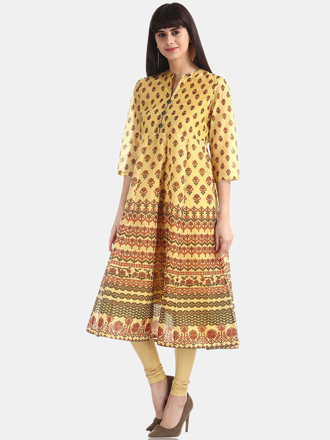 

Anahi Women Mustard Printed A-Line Kurta